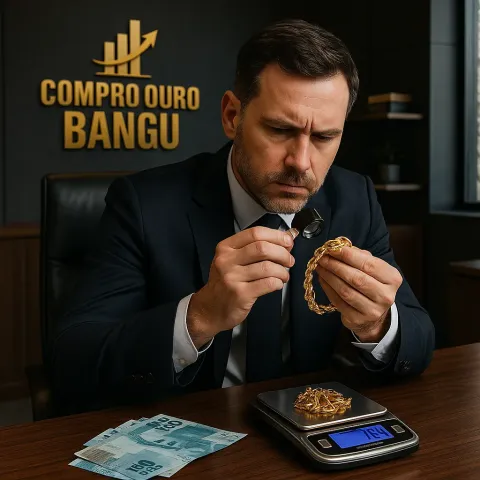 Especialista avaliando joias de ouro